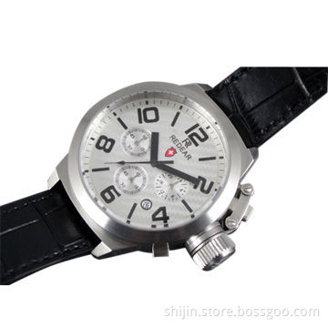 Stainless Steel Watch with Genuine Leather Band, for Men, Chronograph, Date, ReDear